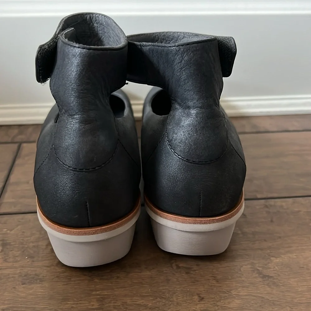 Dansko Black Leather Wedge Mary Janes with White Soles